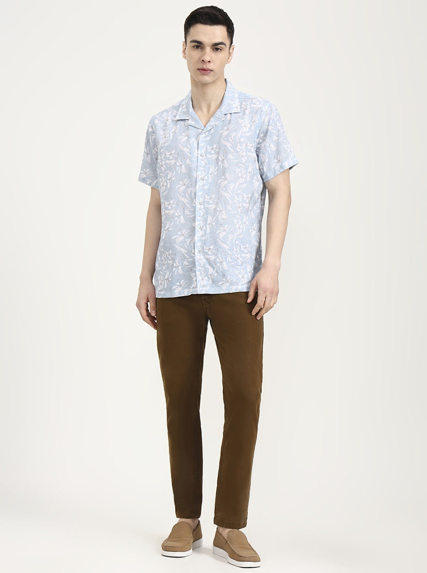 White & Blue Printed Slim Fit Party Wear Shirt | Wyre