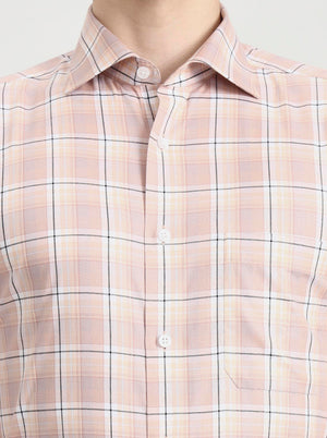 Dark Pink Checked Slim Fit Formal Shirt | Metal