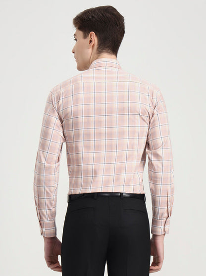 Dark Pink Checked Slim Fit Formal Shirt | Metal