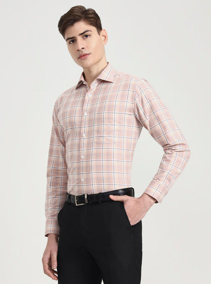 Dark Pink Checked Slim Fit Formal Shirt | Metal