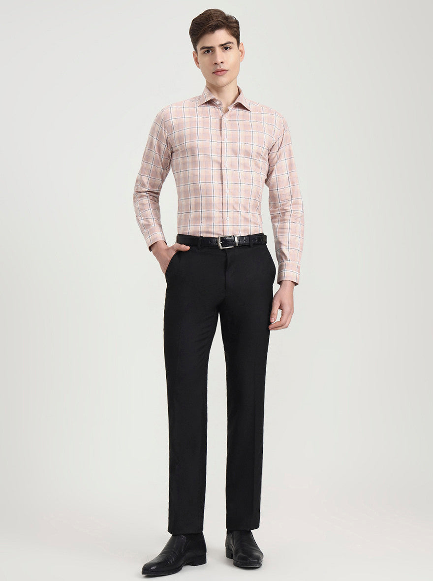 Dark Pink Checked Slim Fit Formal Shirt | Metal