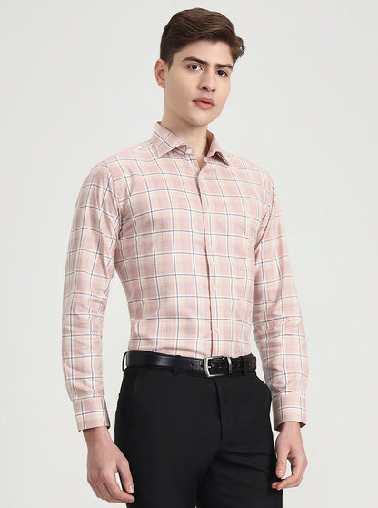 Dark Pink Checked Slim Fit Formal Shirt | Metal