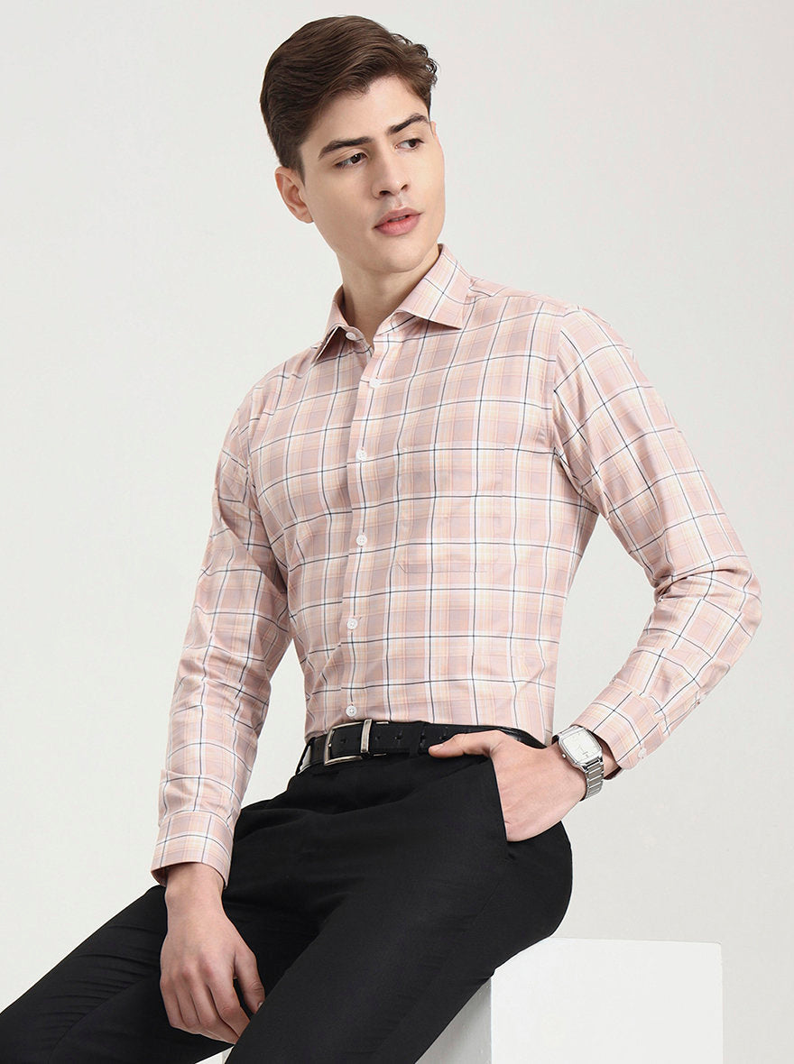 Dark Pink Checked Slim Fit Formal Shirt | Metal