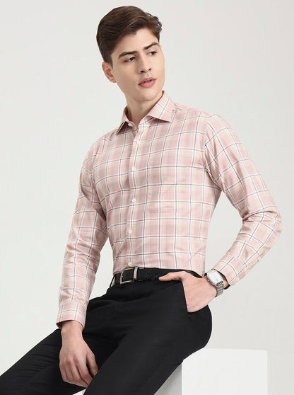 Dark Pink Checked Slim Fit Formal Shirt | Metal
