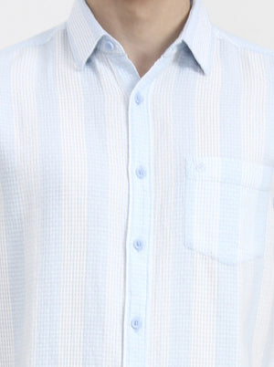 Blue Striped Slim Fit Casual Shirt | Greenfibre