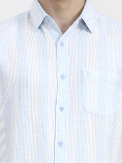 Blue Striped Slim Fit Casual Shirt | Greenfibre