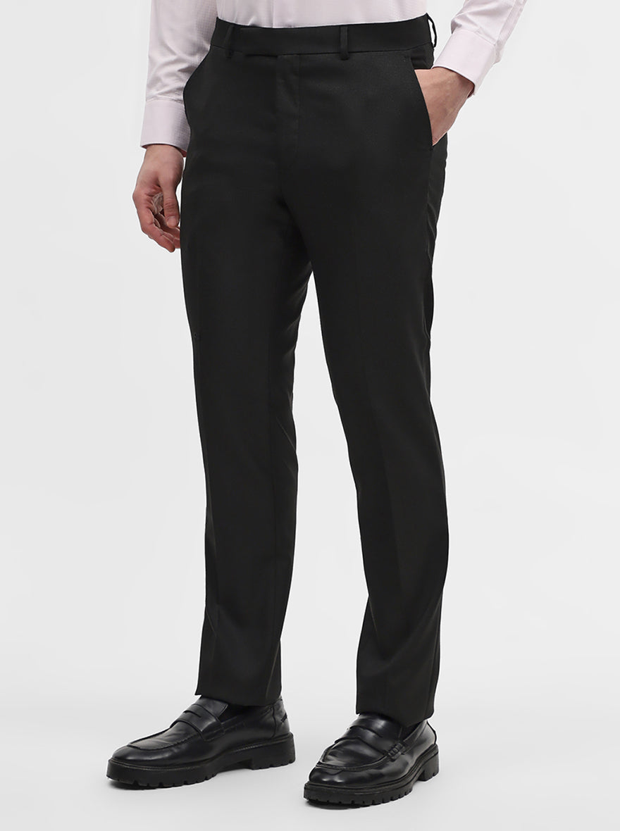 Black Solid Slim Fit Formal Trouser | Greenfibre