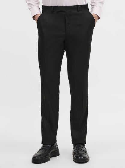 Black Solid Slim Fit Formal Trouser | Greenfibre