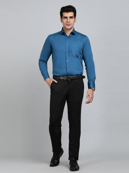 Blue Solid Slim Fit Formal Shirt | Metal