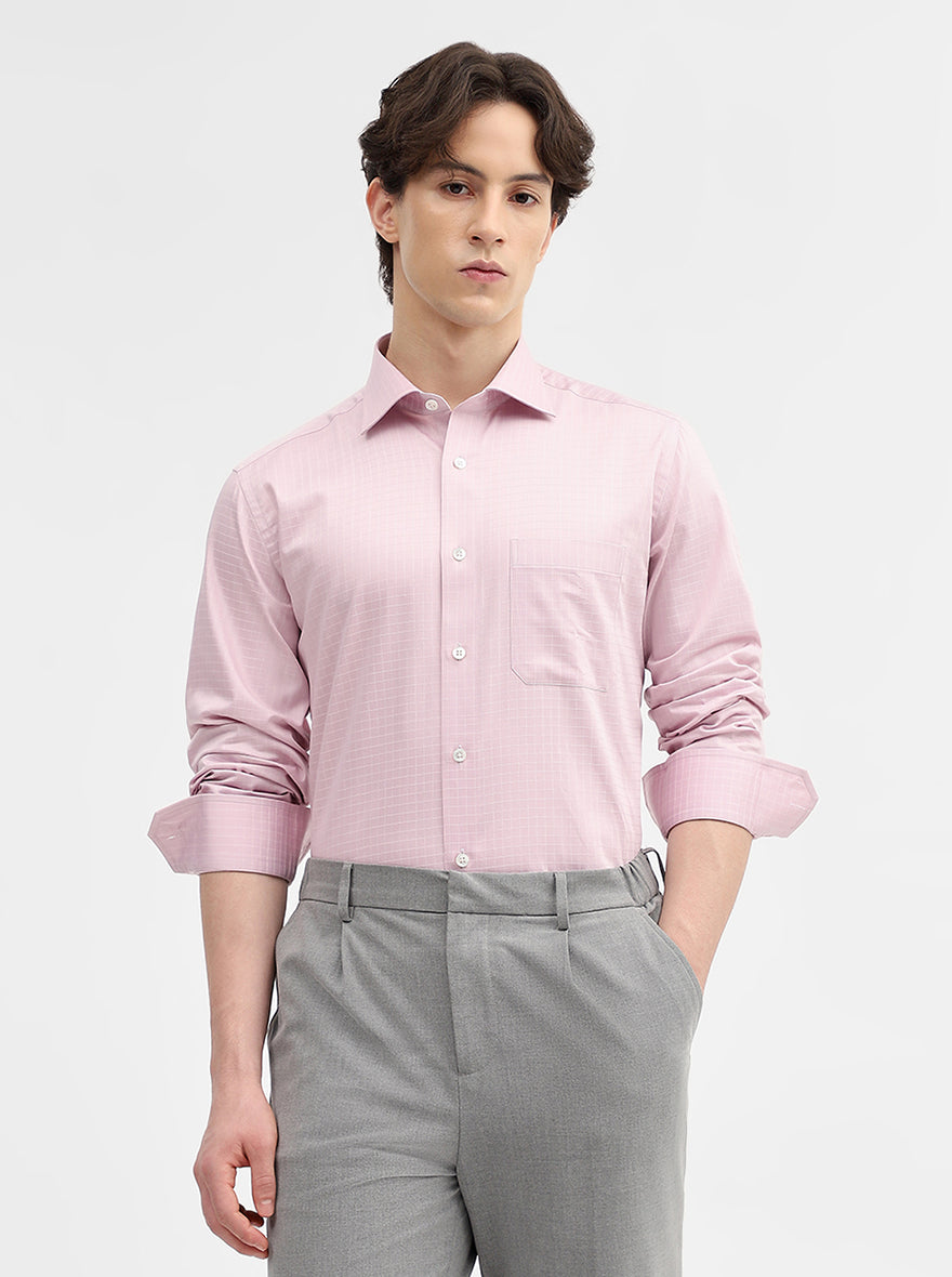 Pink Checked Slim Fit Formal Shirt | JadeBlue Super Luxe
