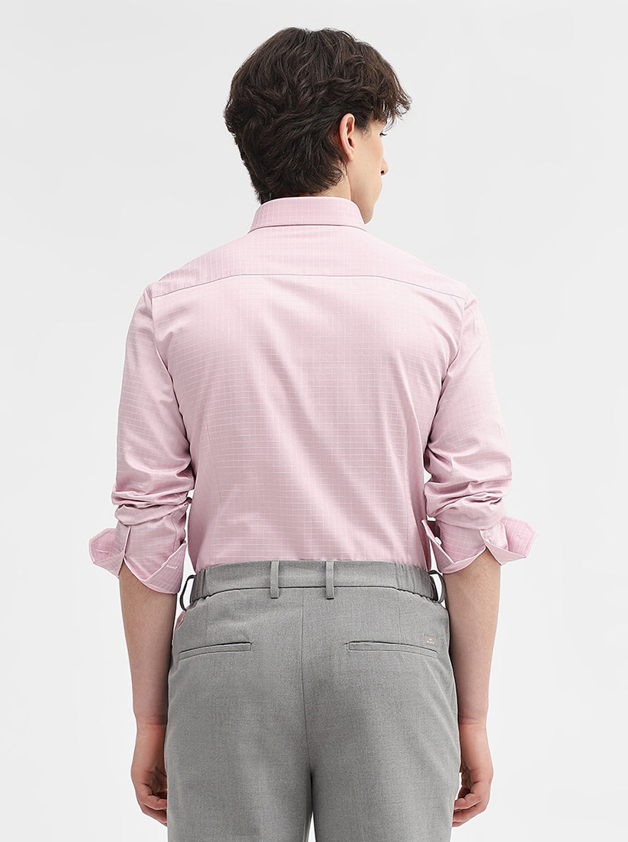 Pink Checked Slim Fit Formal Shirt | JadeBlue Super Luxe