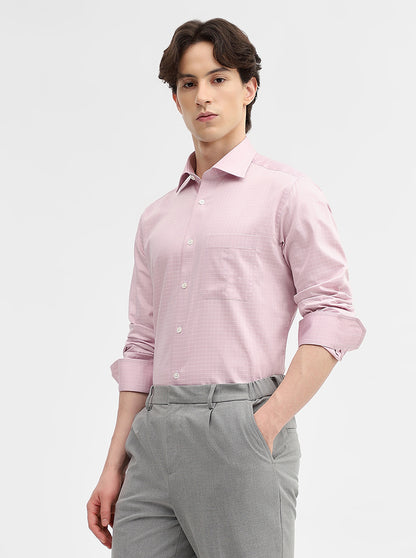 Pink Checked Slim Fit Formal Shirt | JadeBlue Super Luxe