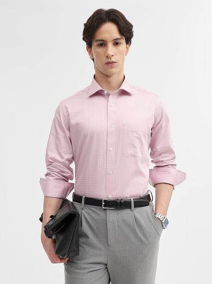 Pink Checked Slim Fit Formal Shirt | JadeBlue Super Luxe