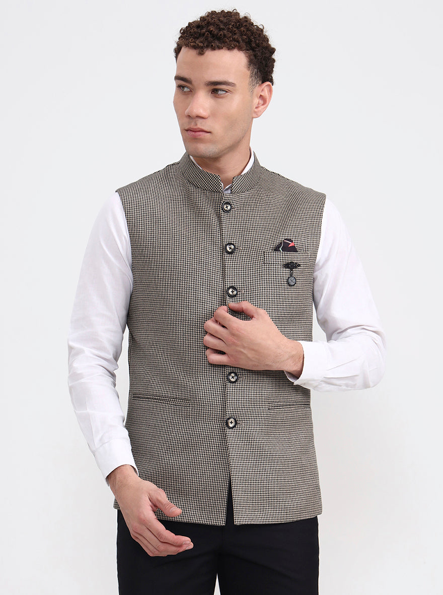 Brown Checked Regular Fit Waistcoat  | Wyre