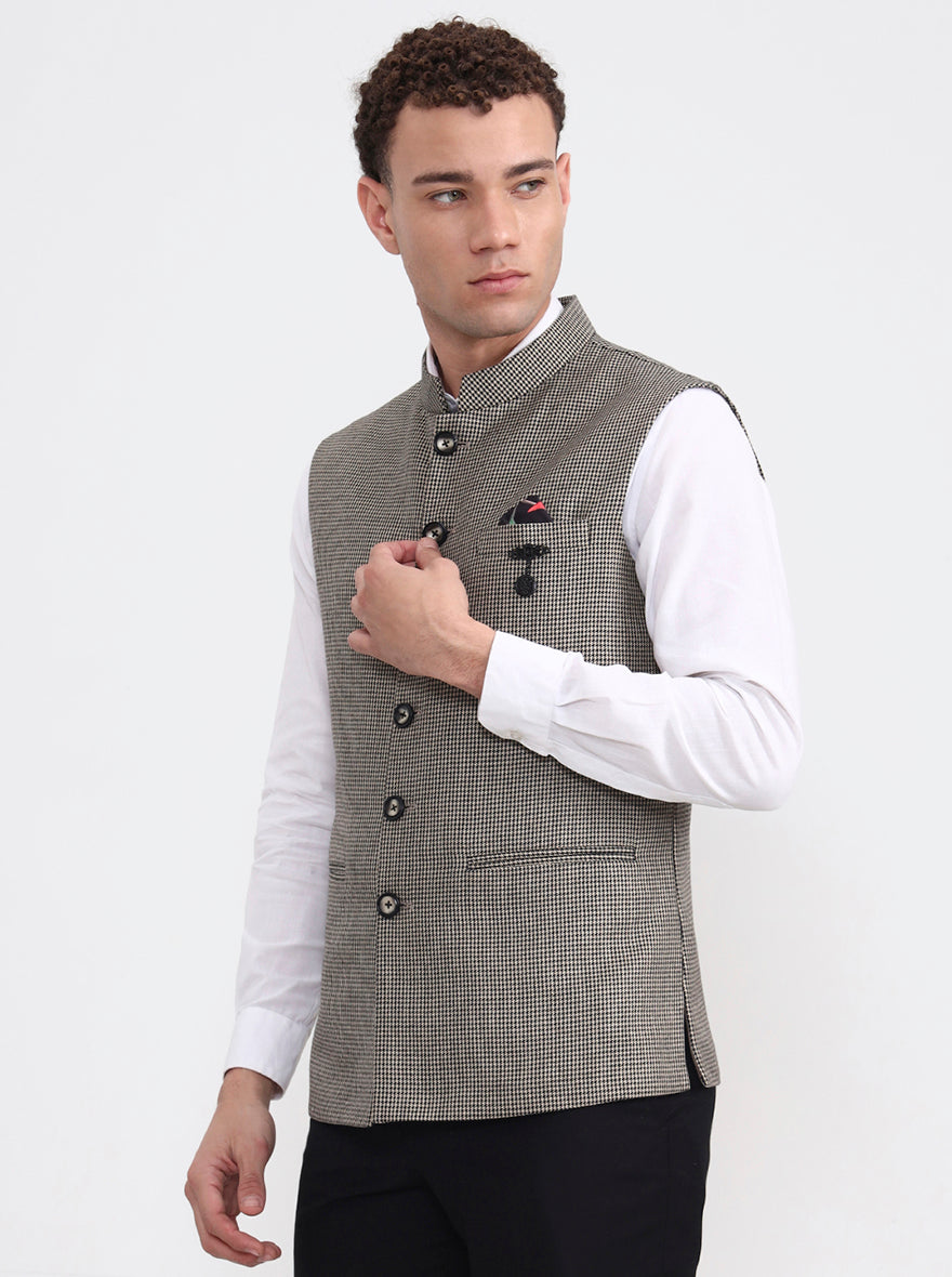 Brown Checked Regular Fit Waistcoat  | Wyre