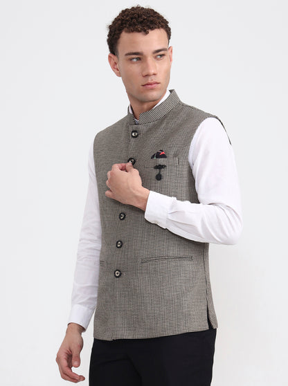 Brown Checked Regular Fit Waistcoat  | Wyre