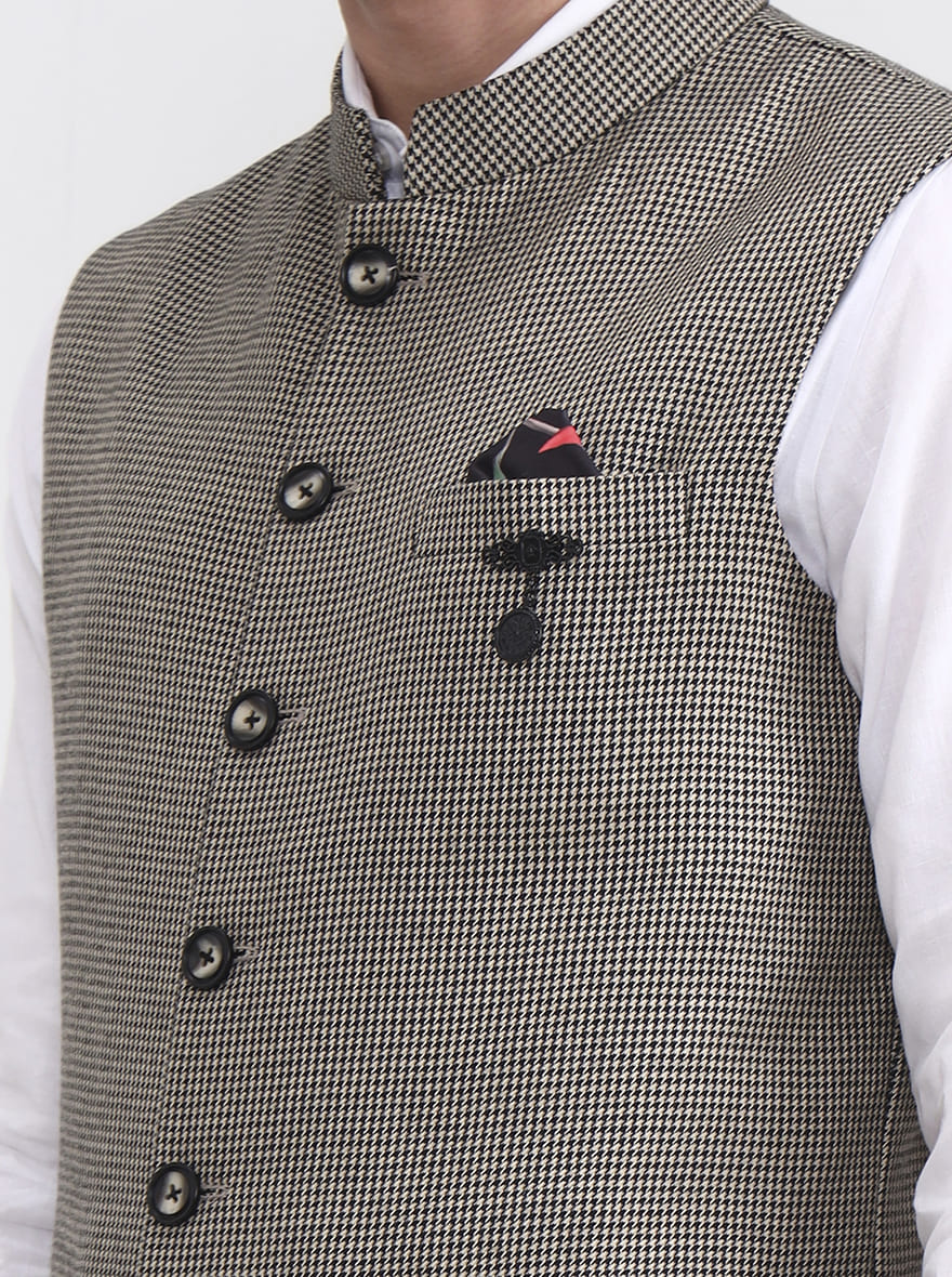 Brown Checked Regular Fit Waistcoat  | Wyre