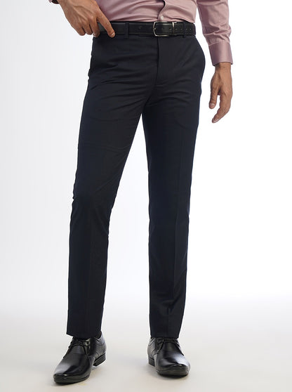 Navy Blue Solid Slim Fit Formal Trouser | Metal
