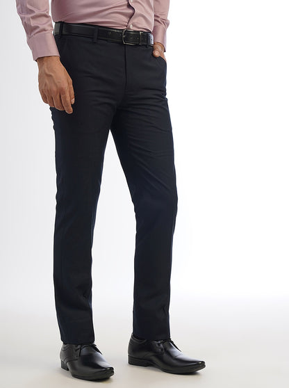 Navy Blue Solid Slim Fit Formal Trouser | Metal