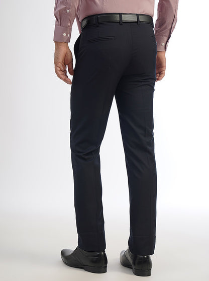 Navy Blue Solid Slim Fit Formal Trouser | Metal