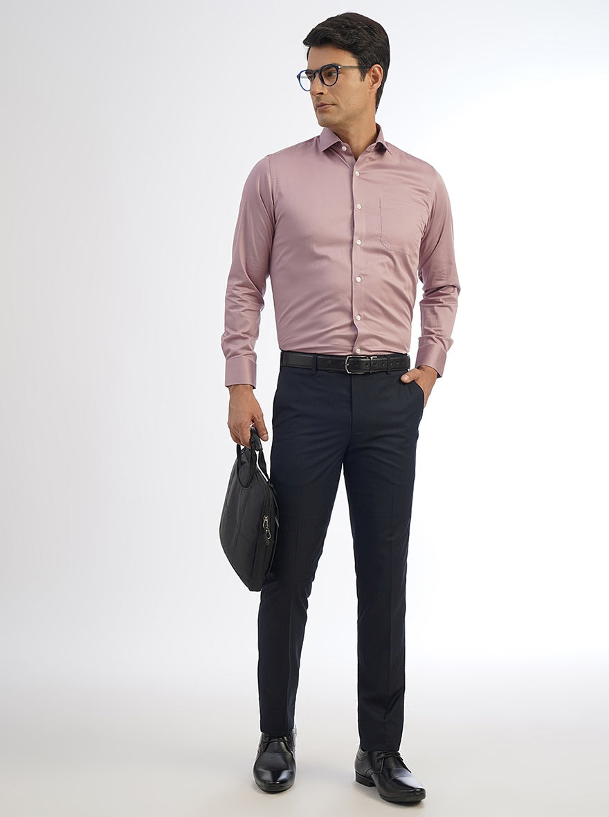 Navy Blue Solid Slim Fit Formal Trouser | Metal