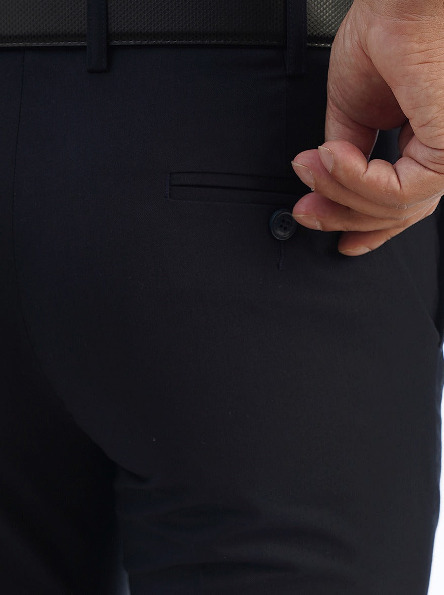 Navy Blue Solid Slim Fit Formal Trouser | Metal