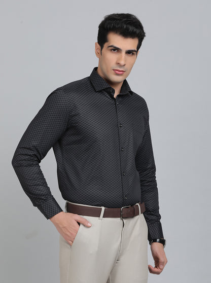 Black Printed Slim Fit Party Wear Shirt | Greenfibre