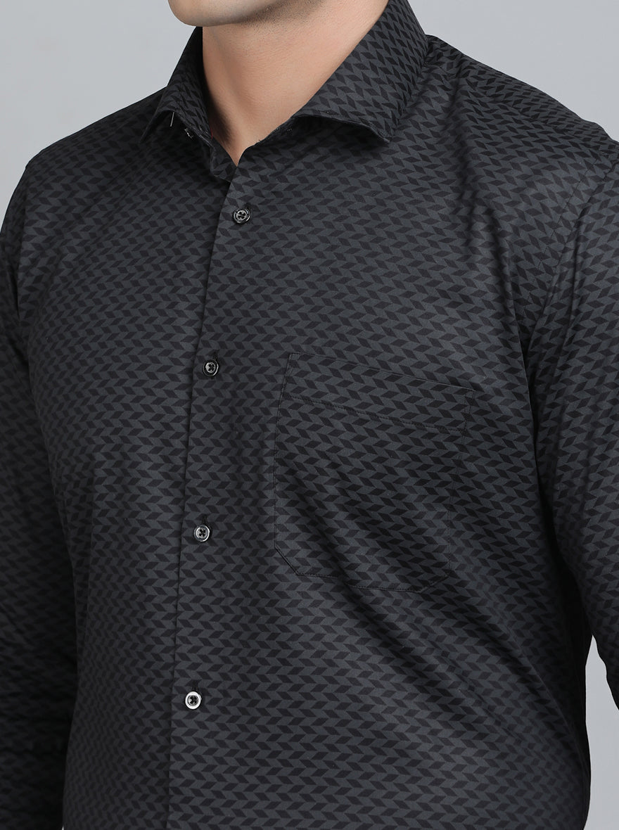 Black Printed Slim Fit Party Wear Shirt | Greenfibre