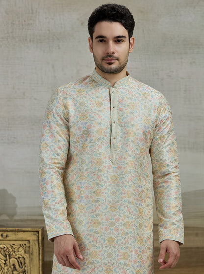 Cream Printed Kurta Pajama | Virasana