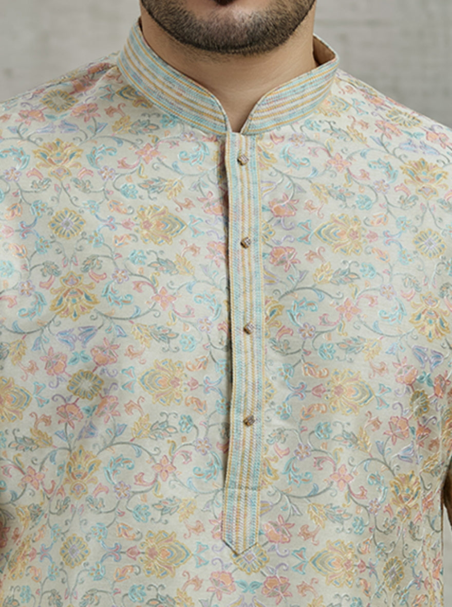 Cream Printed Kurta Pajama | Virasana