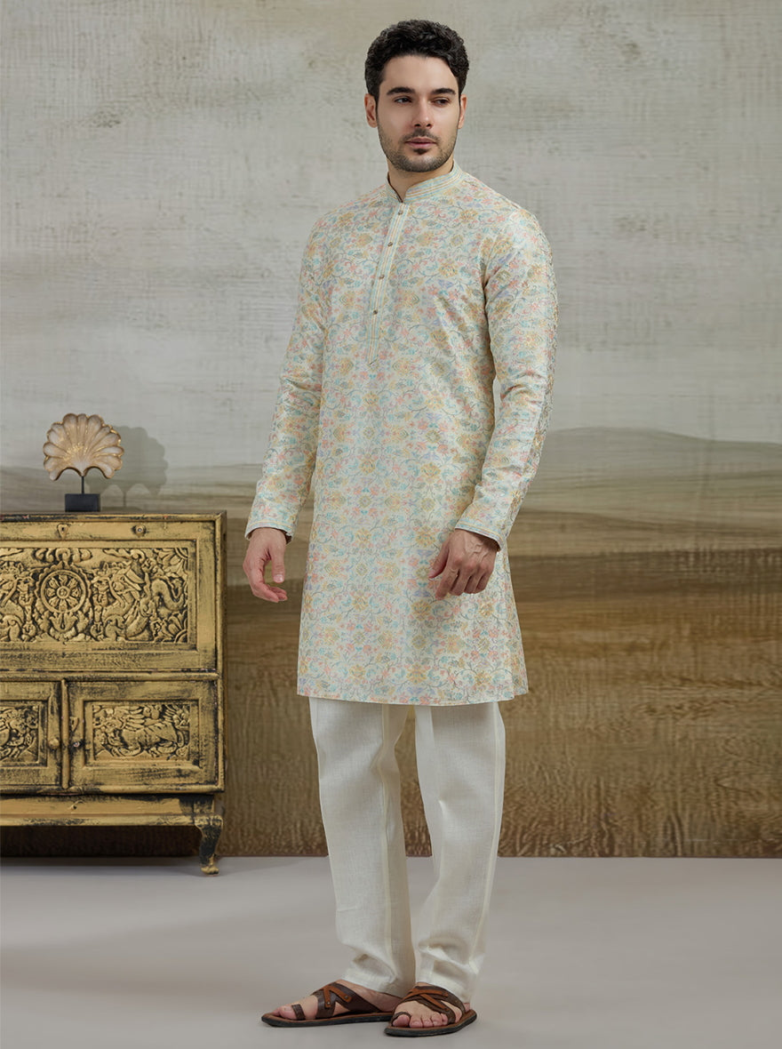 Cream Printed Kurta Pajama | Virasana
