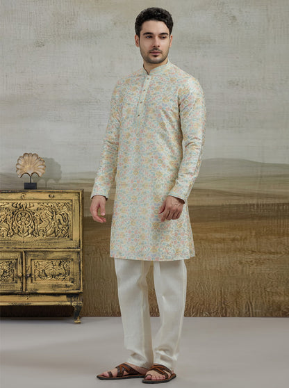 Cream Printed Kurta Pajama | Virasana