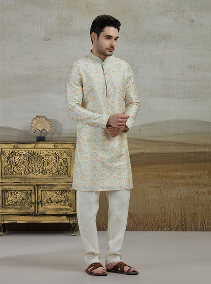 Cream Printed Kurta Pajama | Virasana