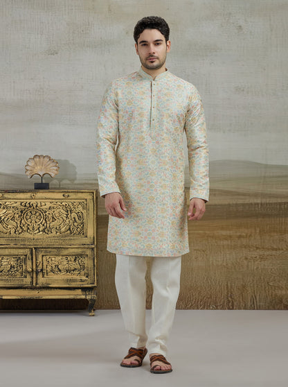 Cream Printed Kurta Pajama | Virasana