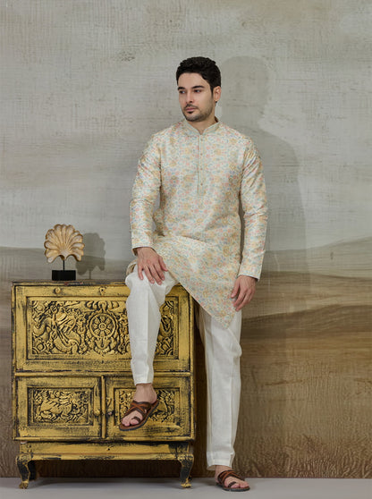 Cream Printed Kurta Pajama | Virasana