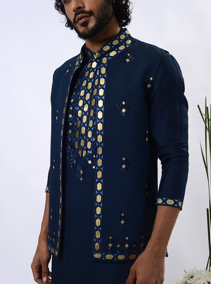 Navy Blue Kurta Set with Koti | Azania