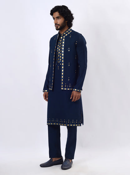 Navy Blue Kurta Set with Koti | Azania