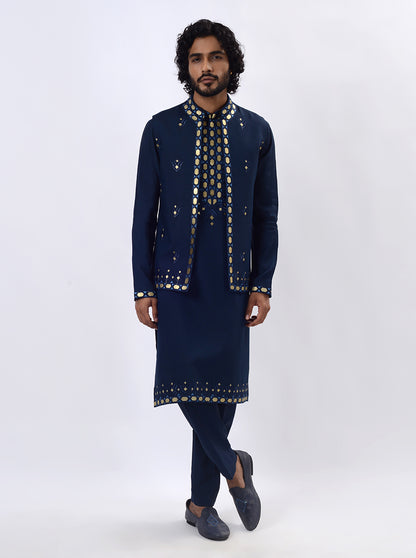 Navy Blue Kurta Set with Koti | Azania