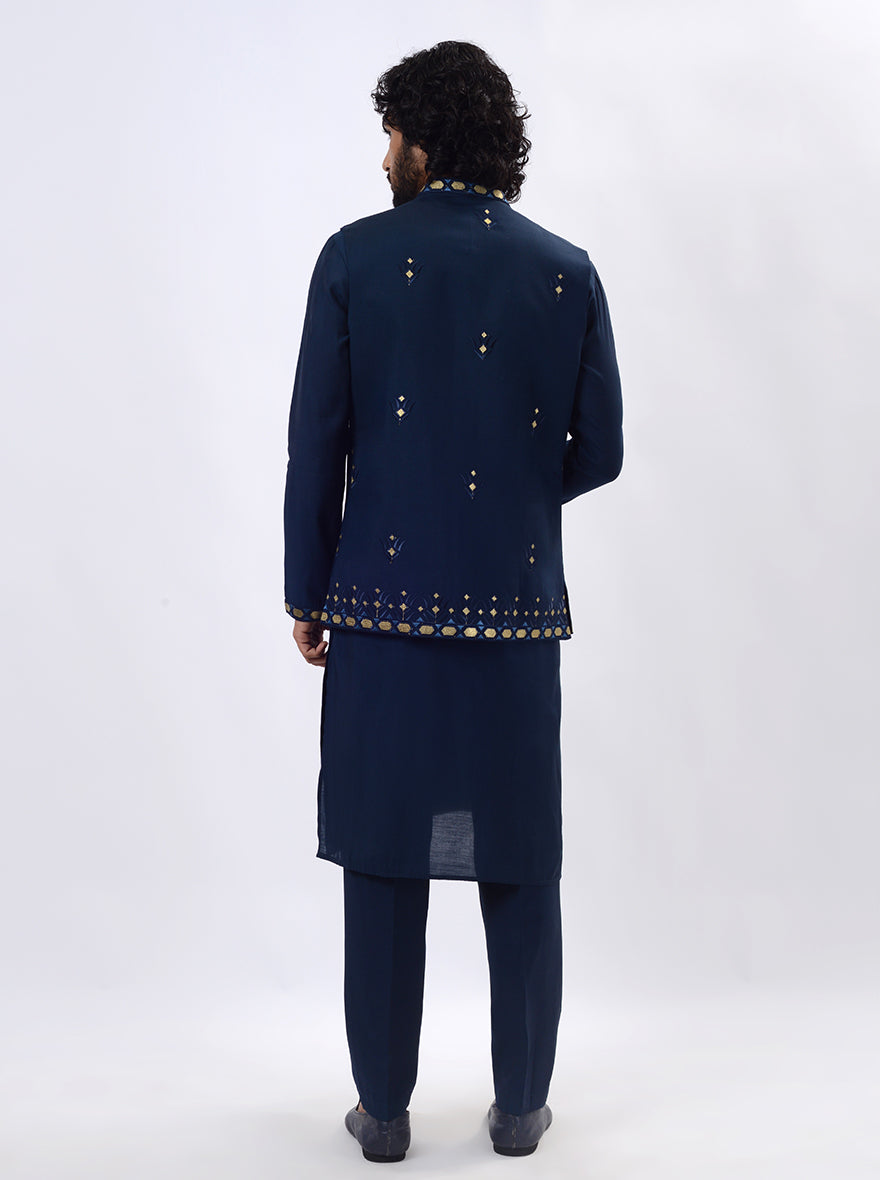Navy Blue Kurta Set with Koti | Azania