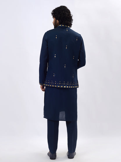 Navy Blue Kurta Set with Koti | Azania