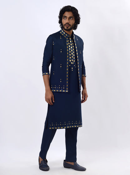 Navy Blue Kurta Set with Koti | Azania