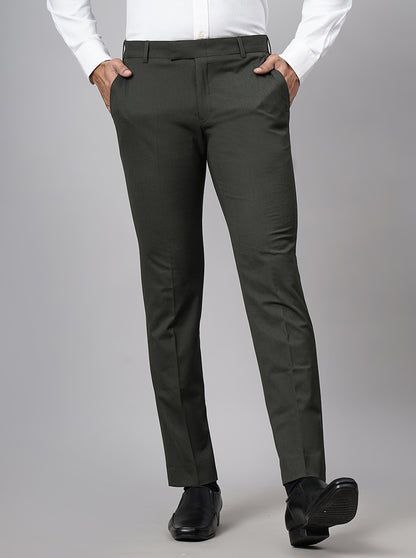 Olive Green Solid Super Slim Fit Formal Trouser | JadeBlue Youth