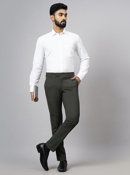 Olive Green Solid Super Slim Fit Formal Trouser | JadeBlue Youth