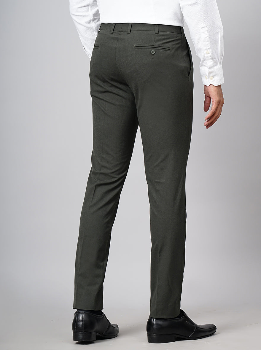 Olive Green Solid Super Slim Fit Formal Trouser | JadeBlue Youth