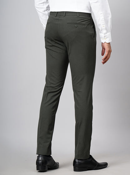 Olive Green Solid Super Slim Fit Formal Trouser | JadeBlue Youth