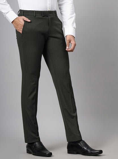 Olive Green Solid Super Slim Fit Formal Trouser | JadeBlue Youth