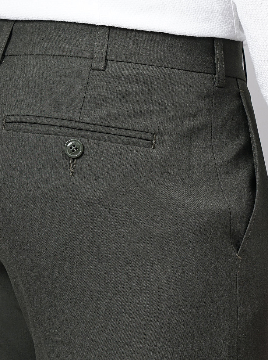 Olive Green Solid Super Slim Fit Formal Trouser | JadeBlue Youth