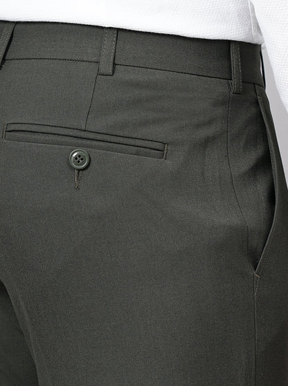 Olive Green Solid Super Slim Fit Formal Trouser | JadeBlue Youth