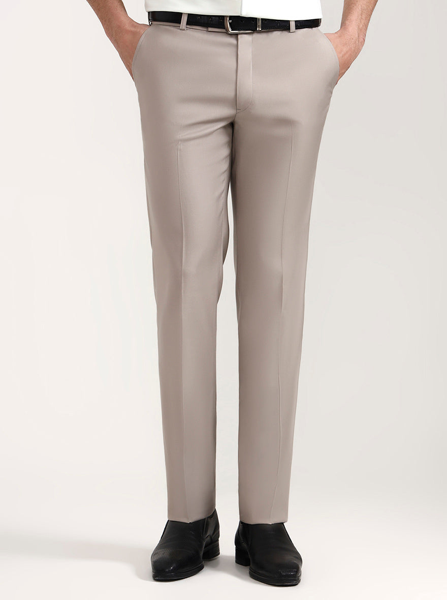 Fawn Solid Slim Fit Formal Trouser | Metal