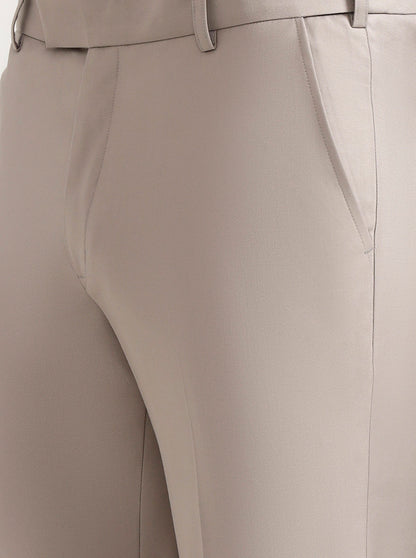 Fawn Solid Slim Fit Formal Trouser | Metal